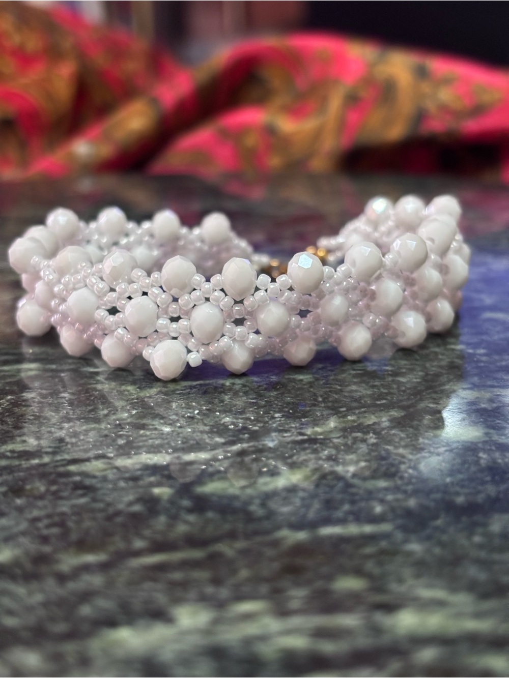 Handmade White Beaded Cluster Bracelet - 7.5-8 inches - Picture 4 of 8